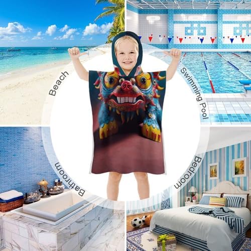 Kids Hooded Bath Towel with Lion Print
