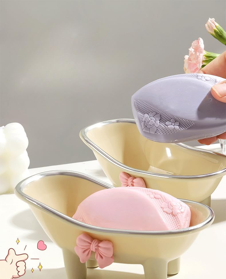 Whimsical Bathtub Shaped Soap Dish with Pink Bow