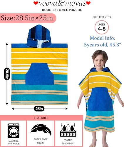 VOOVA MOVAS Surf Poncho Towels with Pockets for Kids 4-8 Years