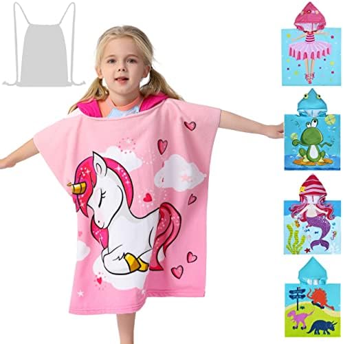 Kids Hooded Poncho Towel with 3D Unicorn Design