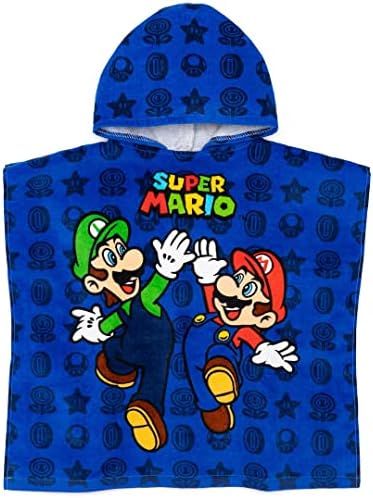 Super Mario Kids Towel Poncho - Blue Mario Luigi Bath Towel