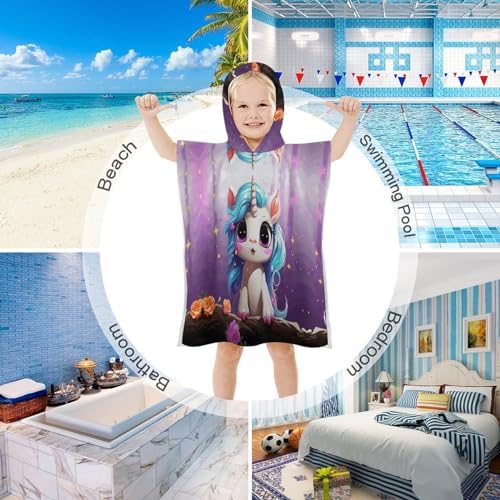 Kids Unicorn Print Hooded Beach Towel