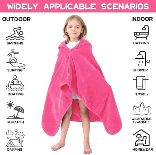 Hiturbo Kids Hooded Bath Towel - Pink 50x30 Inches