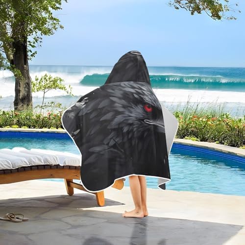 Crow Head Pattern Kids Bath Towel 24x50 Inch Hooded Towel for Children