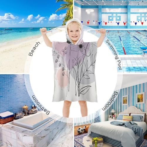 Kids Hooded Beach Towel with Hand Drawn Flowers Print