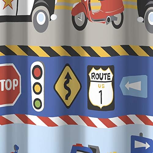 Dream Factory Kids Shower Curtain Blue Red Trains and Trucks 72x72