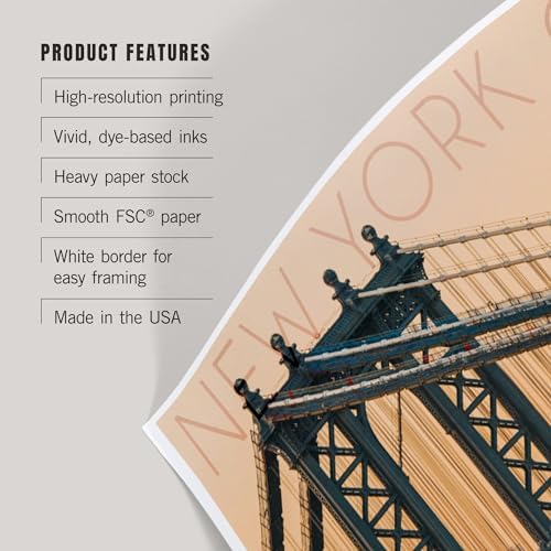 Lantern Press 8x12 Art Print New York City Orange Sky Bridge