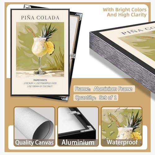 Framed Cocktail Posters 12x16in College Style