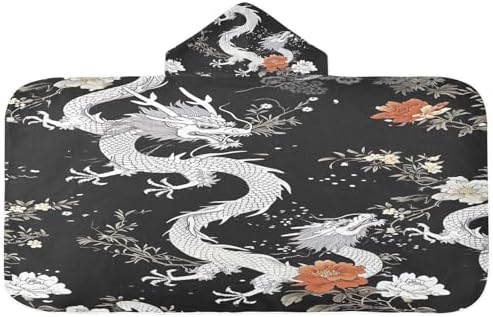 Blueangle Kids Bath Towel Wrap - Black Dragons Hooded Towel