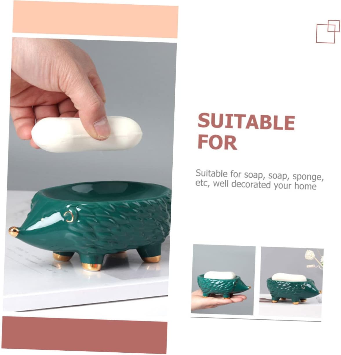 Cute Hedgehog Ceramic Soap Holder for Bathroom and Kitchen
