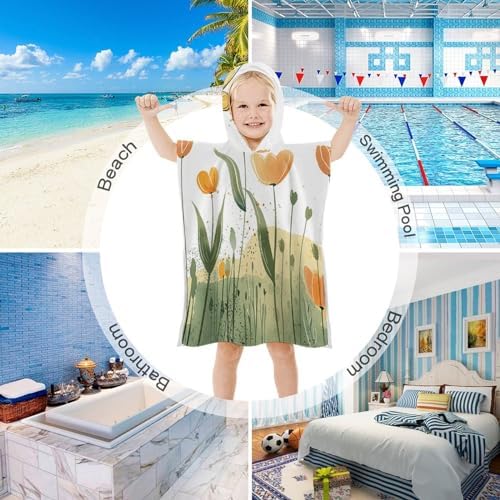 Kids Hooded Beach Towel with Tulips Design