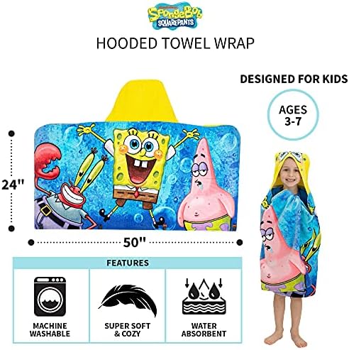Franco Kids SpongeBob Hooded Bath Towel Wrap