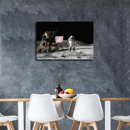 Apollo 11 Moon Landing Flag Saluting Poster Canvas