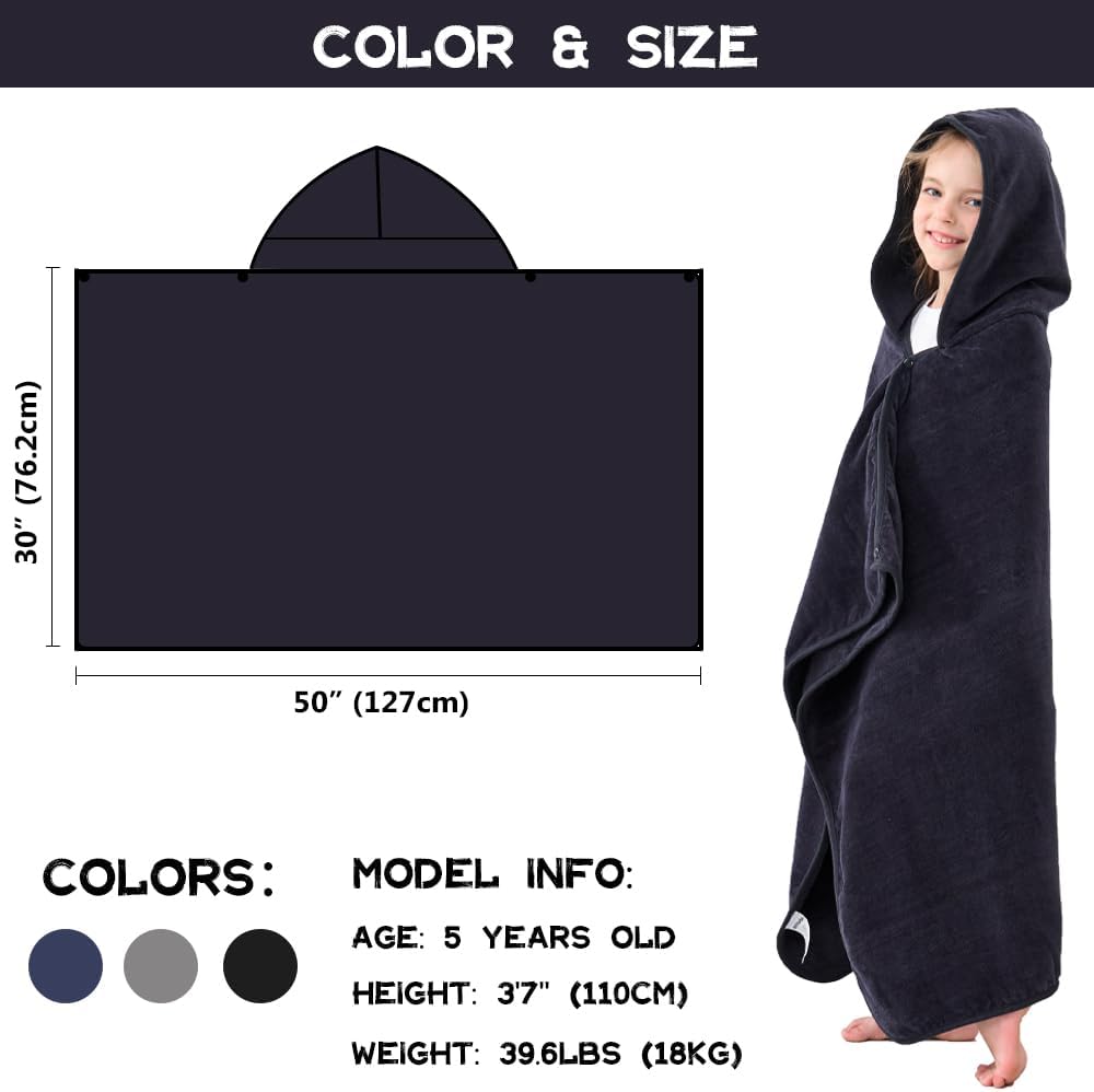 Hiturbo Kids Hooded Bath Towel - Black
