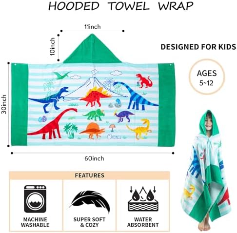 100 Cotton Dinosaur Hooded Towel for Kids