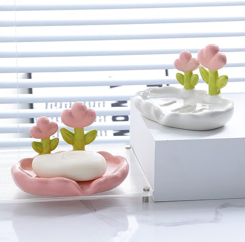 Flower Soap Dish Tray with Drainage Red