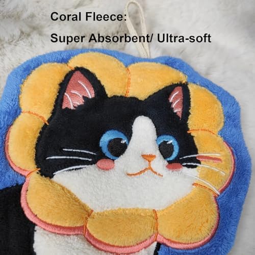 XYISWOT Cute Cat Shaped Coral Fleece Hand Towel