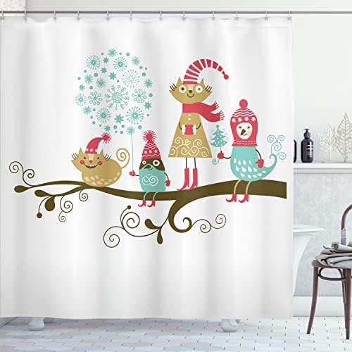 Ambesonne Christmas Shower Curtain with Animal Costume Branches Pink Teal 69x70 Inches