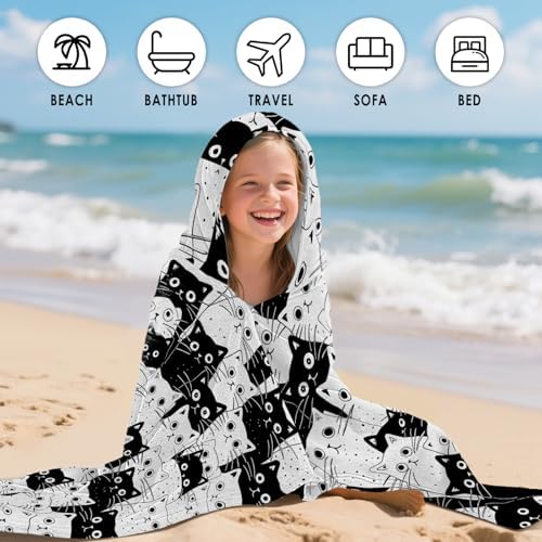 Black Cats Hooded Beach Towel for Kids