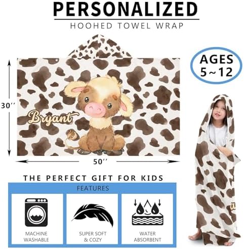 Eiis Unidesign Hooded Cartoon Cow Kids Beach Towel Wrap