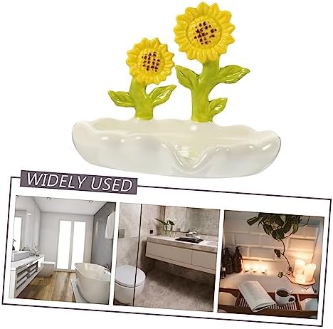 Ciieeo Ceramic Soap Dish with Drainage Sunflower Holder for Bathroom Kitchen
