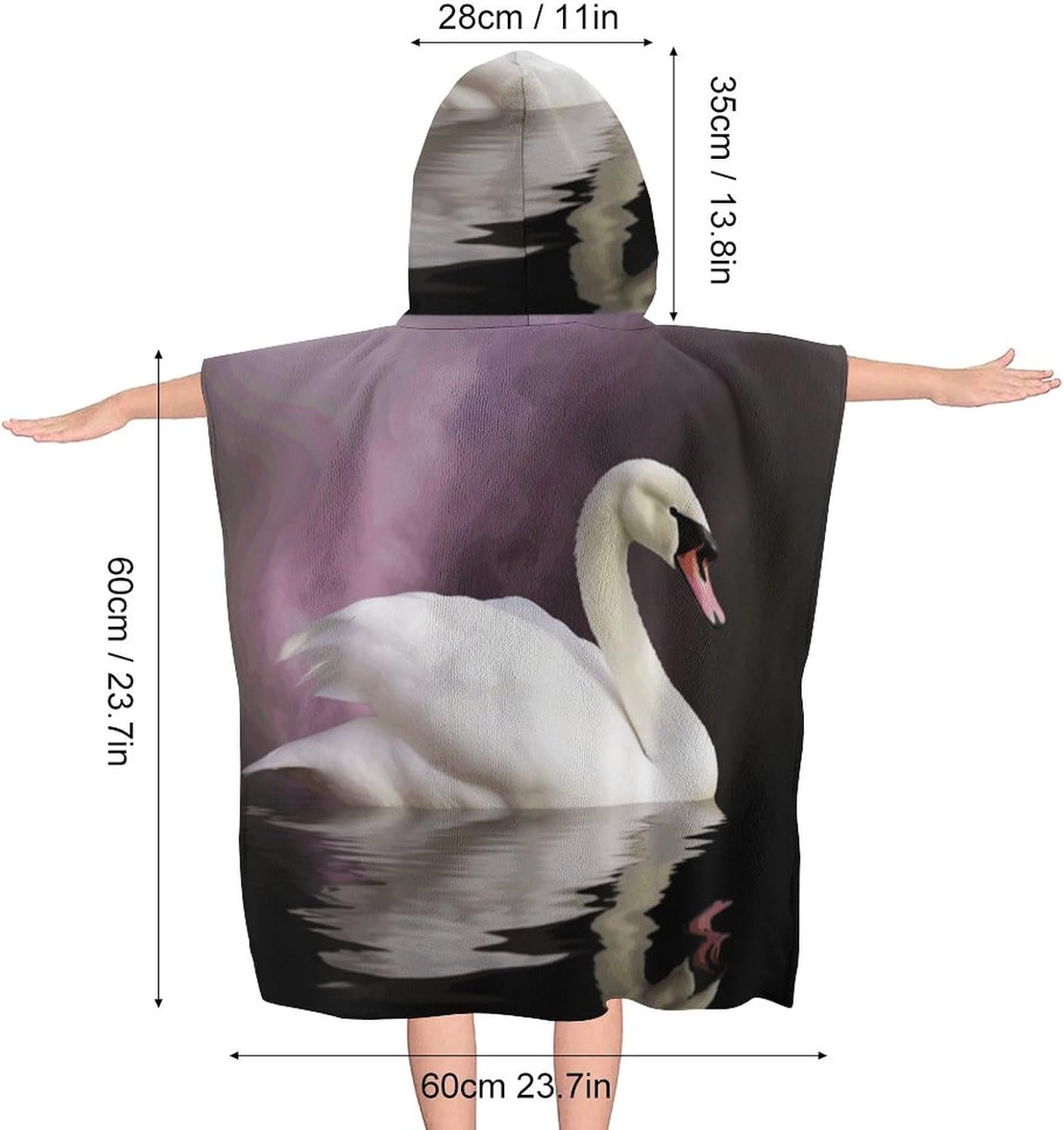 Kids Hooded Bath Towel with White Swan Print