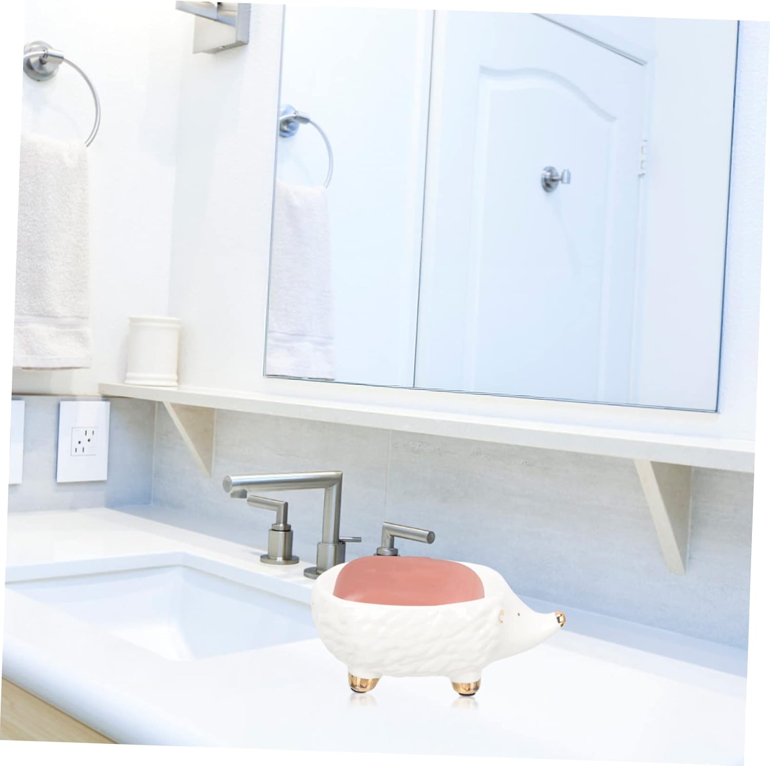 Ciieeo Hedgehog Ceramic Soap Holder Cute Cartoon Animal Bathroom Sink Storage