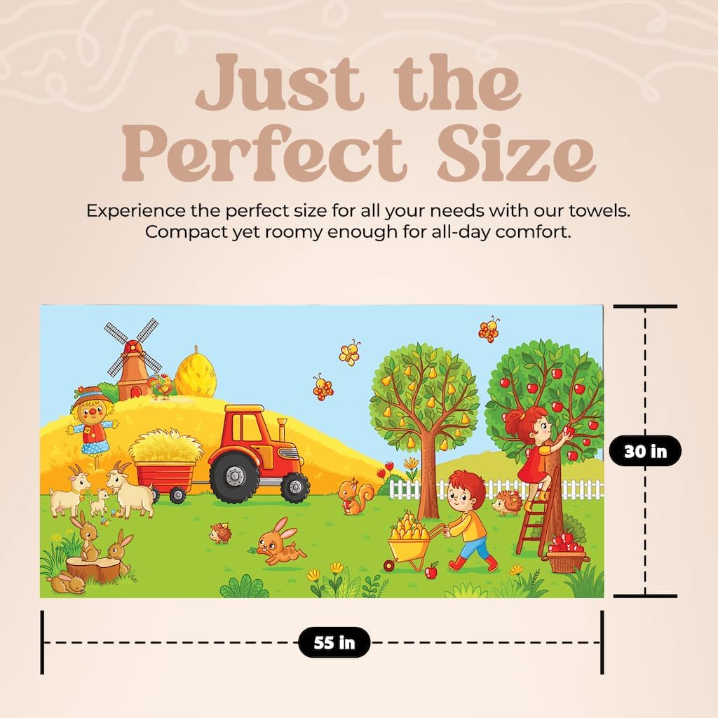 Khelo Kids Bath Towels Farm Animals Cotton 30x55 Inches
