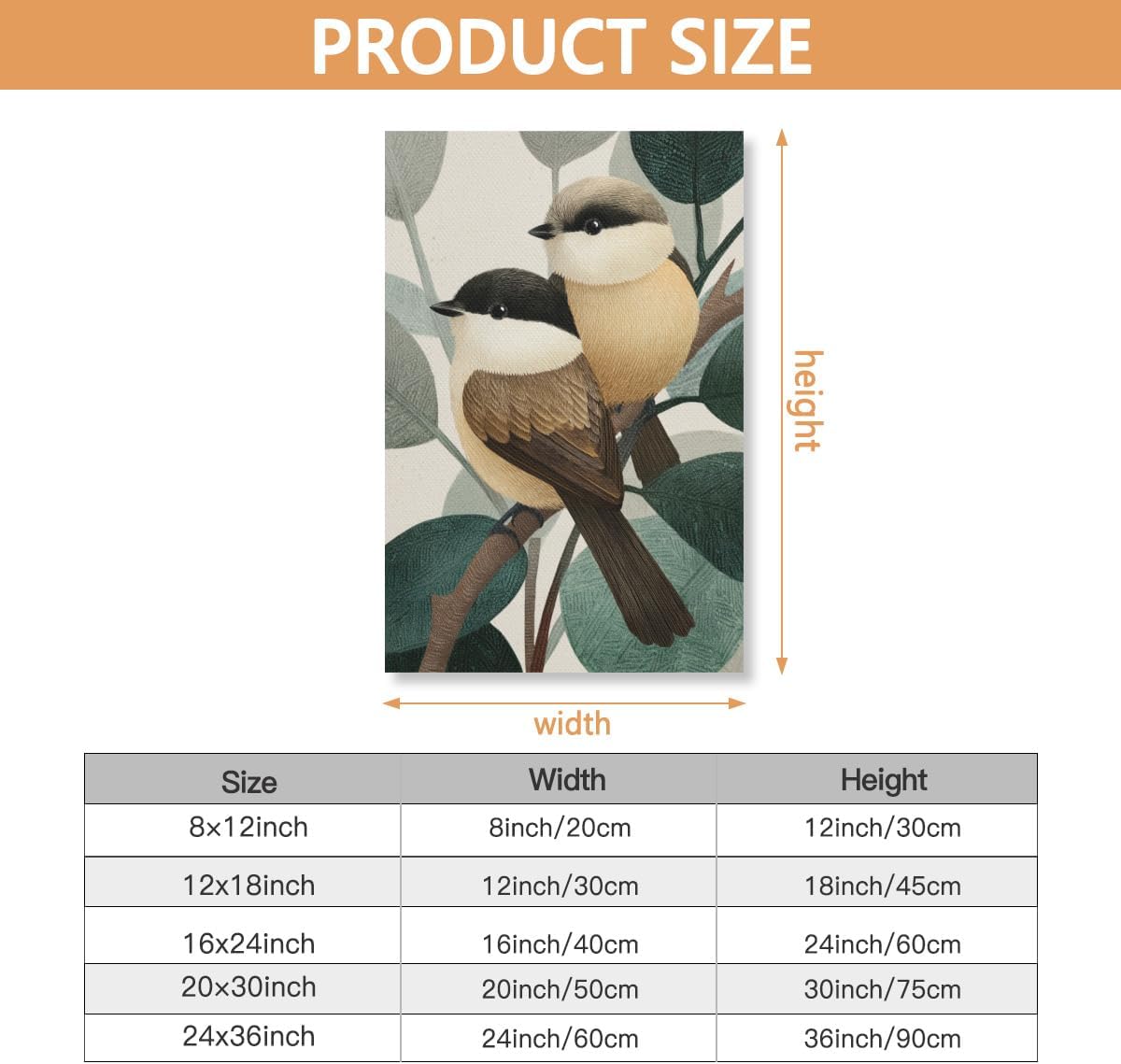 JKQUTZPUE Unframed Canvas Art Two Birds Facing Each Other