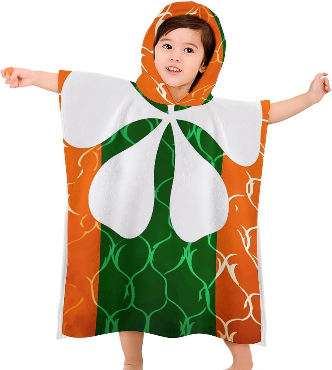 Kids Hooded Beach Towel with Leaf Print