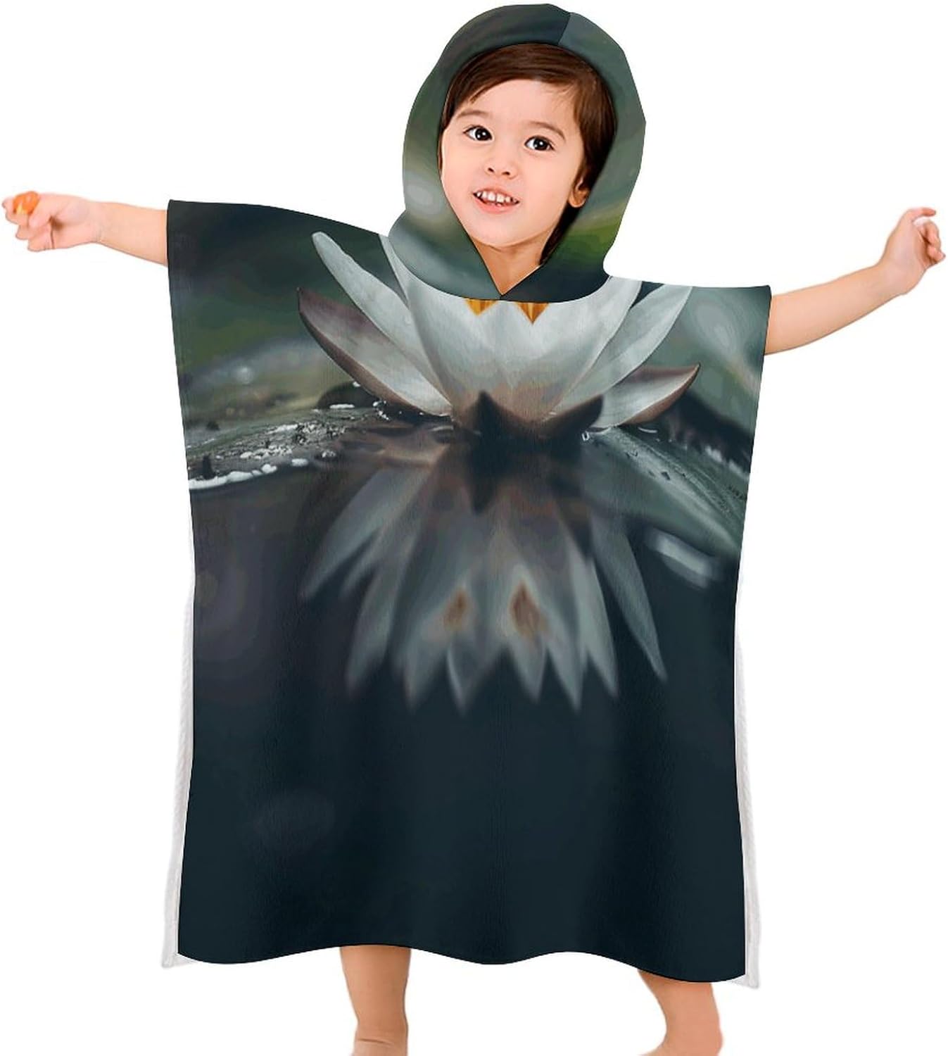 Kids Bath Towel with Hood Flowers on Pond Design