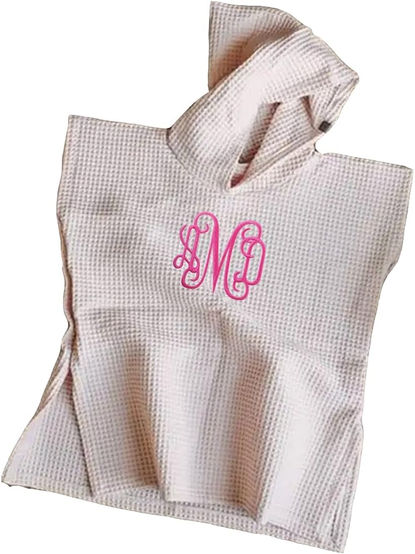 Kids Waffle Beach Towel Poncho with Custom Embroidery