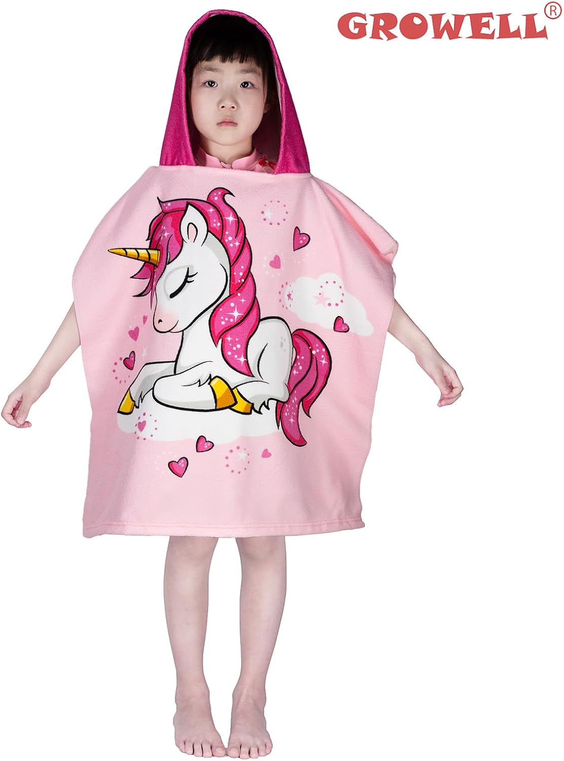 Growell Hooded Kids Beach Towel - Unicorn Pink