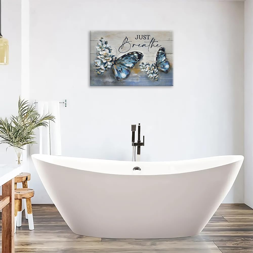Farmhouse Blue Butterfly Wall Art Canvas Print