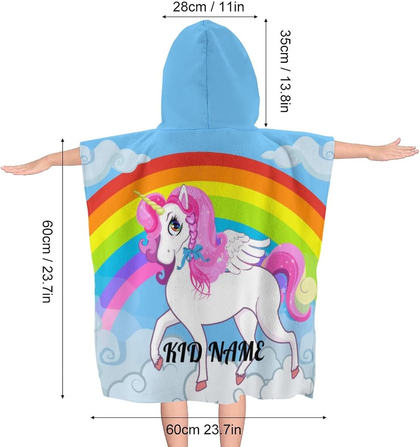 Custom Kids Beach Towel with Hood Rainbow Galaxy Unicorn Personalized