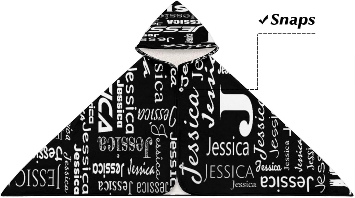 Custom Kids Hooded Beach Towel with Initials Black