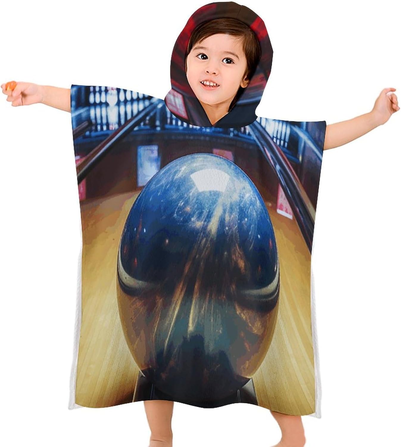 Kids Hooded Bath Towel with Bowling Print