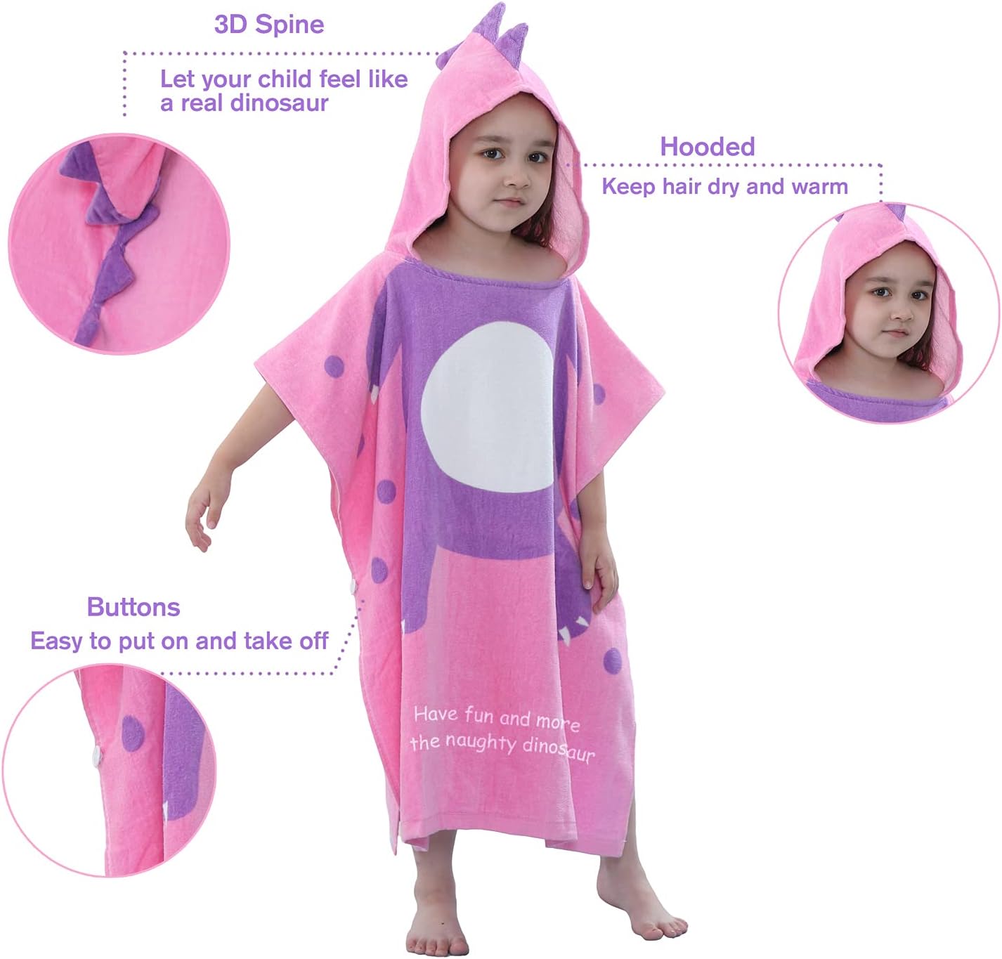 LOLANTA Kids Bath Towel with Hooded Dinosaur