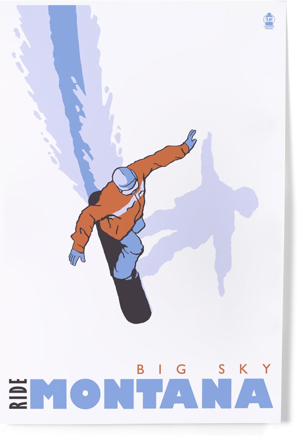 Lantern Press 8x12 Art Print Big Sky Montana Snowboard Stylized 1