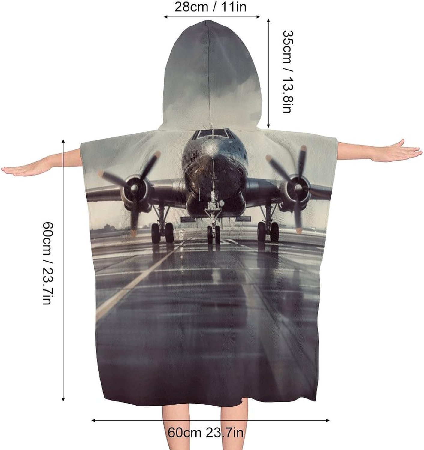 Kids Hooded Beach Towel with Airplane Design