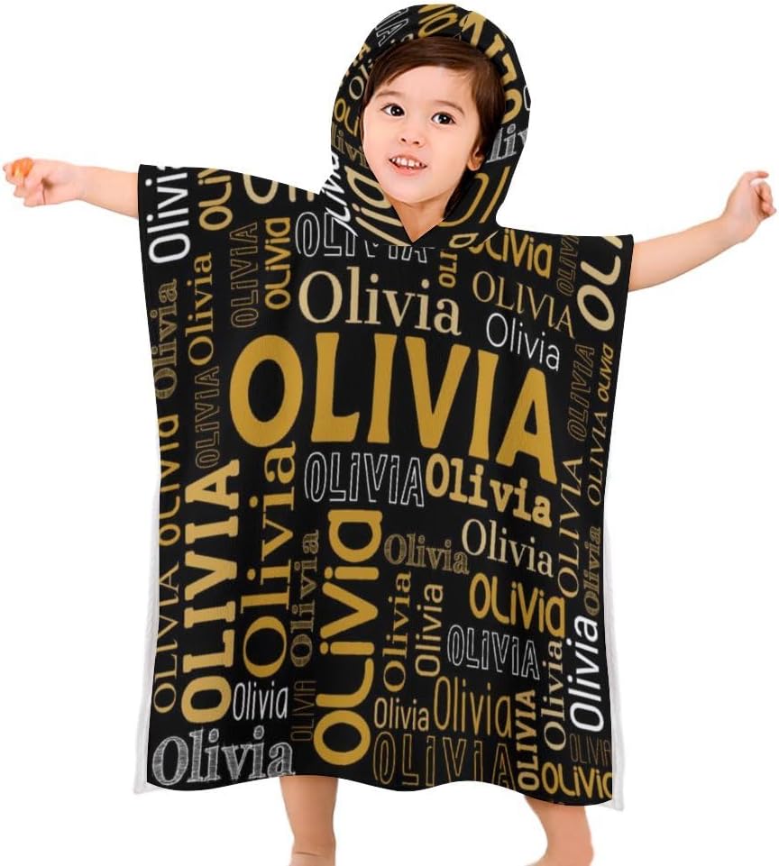 Husguciy Personalized Hooded Towel for Kids Black