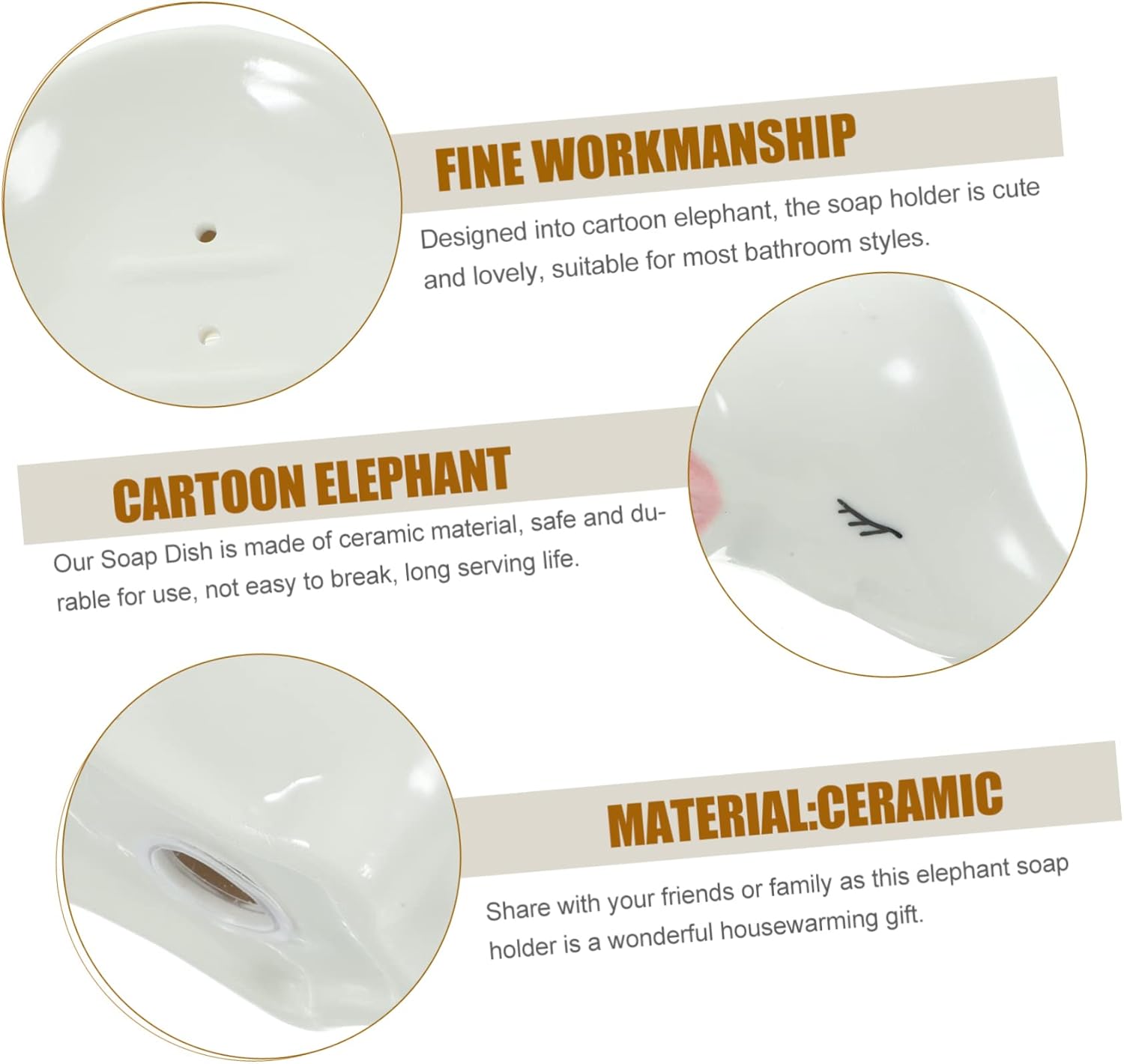 Ciieeo Ceramic Elephant Soap Holder with Drainage Holes