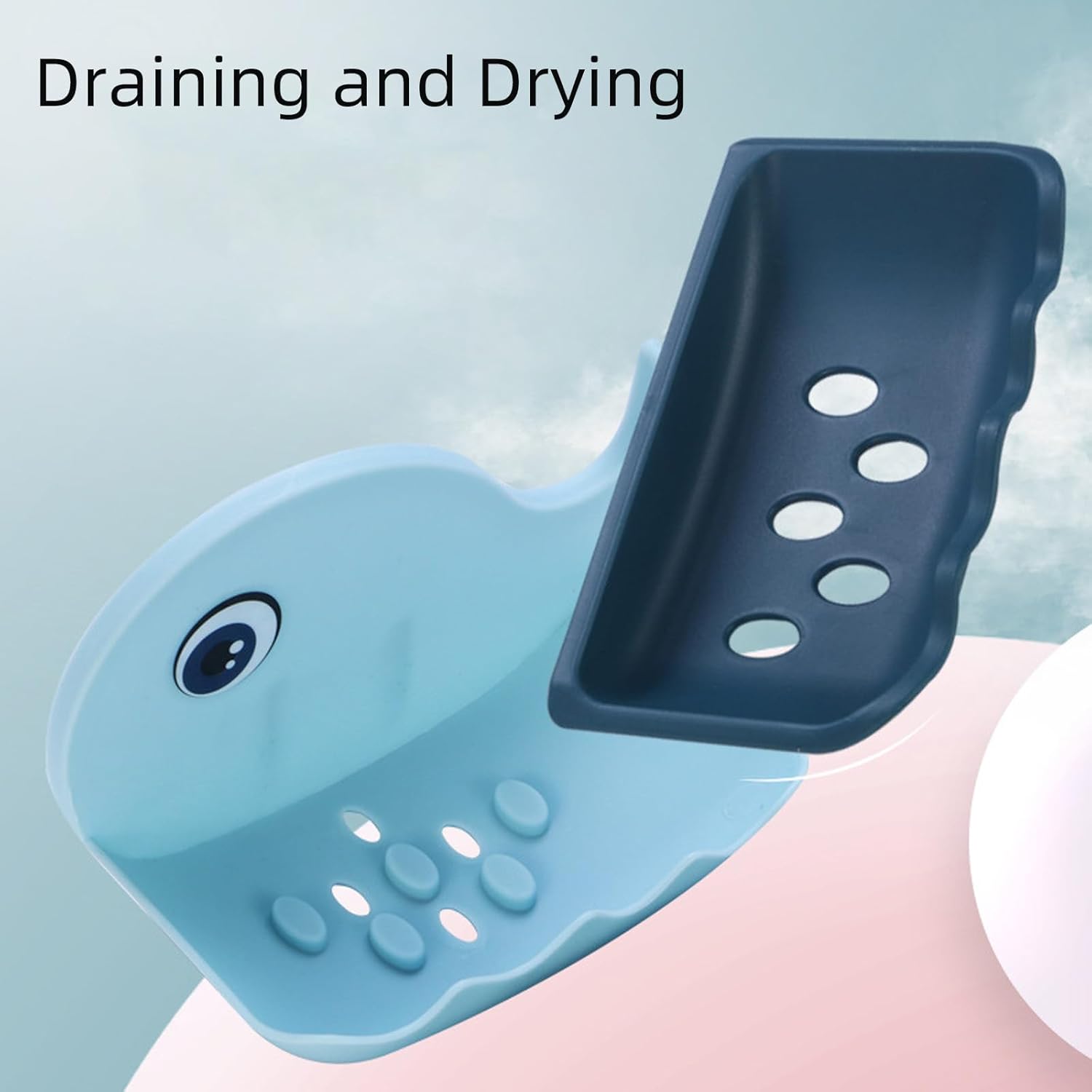 3 Pieces No Drilling Soap Holder with Drain Blue