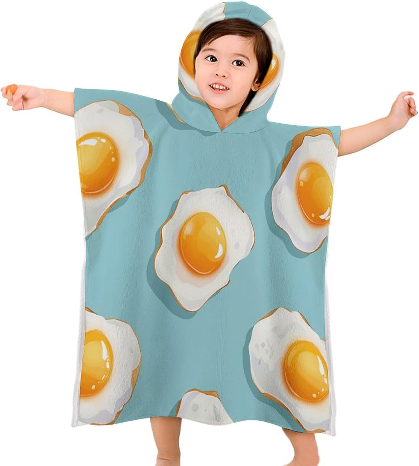Kids Hooded Beach Towel with Blue Fried Egg Print