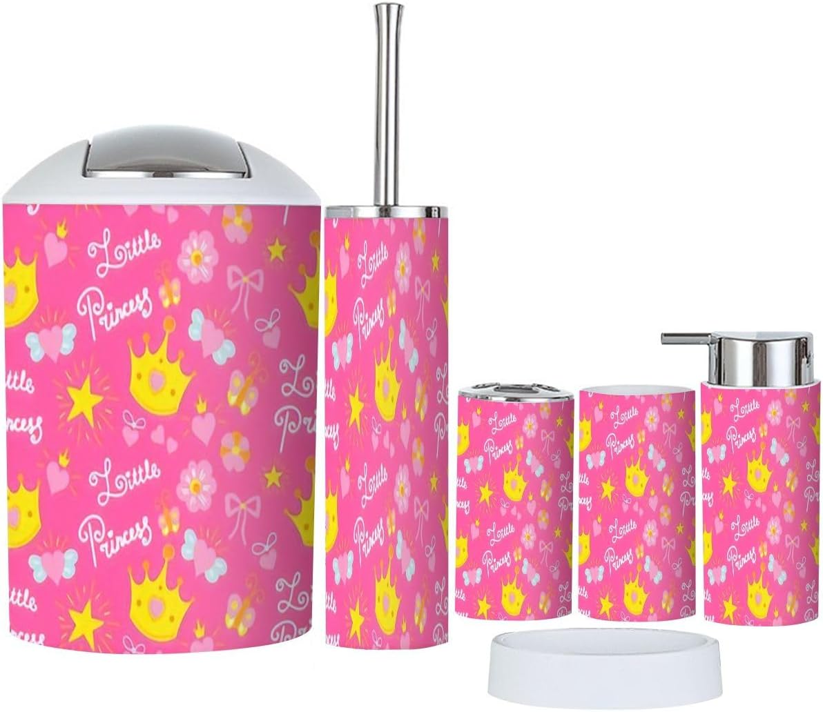 Pink Princess Kids Bathroom Accessories Set 6 Pcs