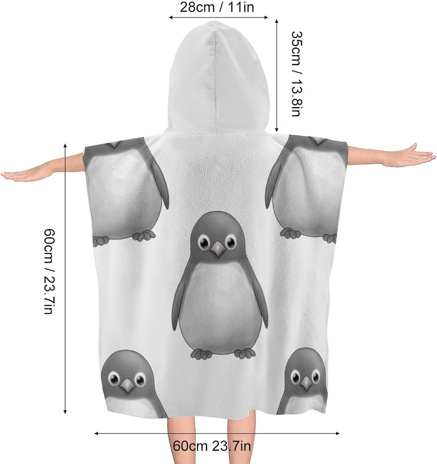 Kids Grey Penguin Print Hooded Bath Towel