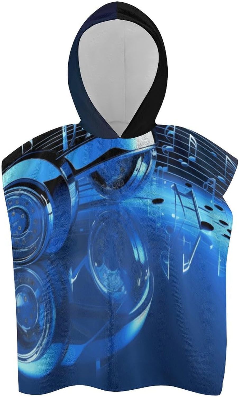 Kids Bath Towel with Blue Music Print Hoodie
