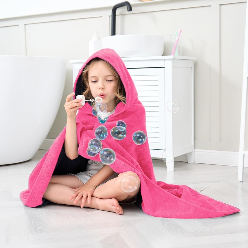 Hiturbo Kids Hooded Bath Towel - Pink 50x30 Inches