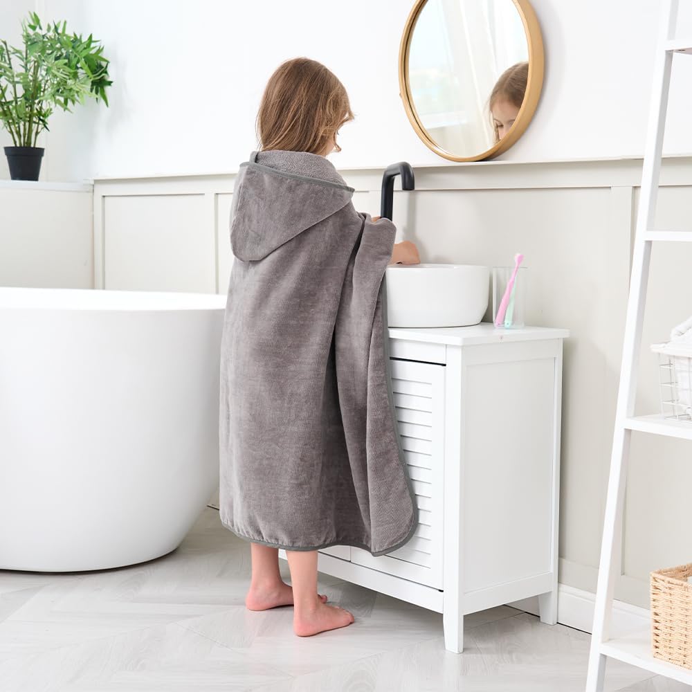 Hiturbo Kids Hooded Bath Towel - 50x30 inches Gray