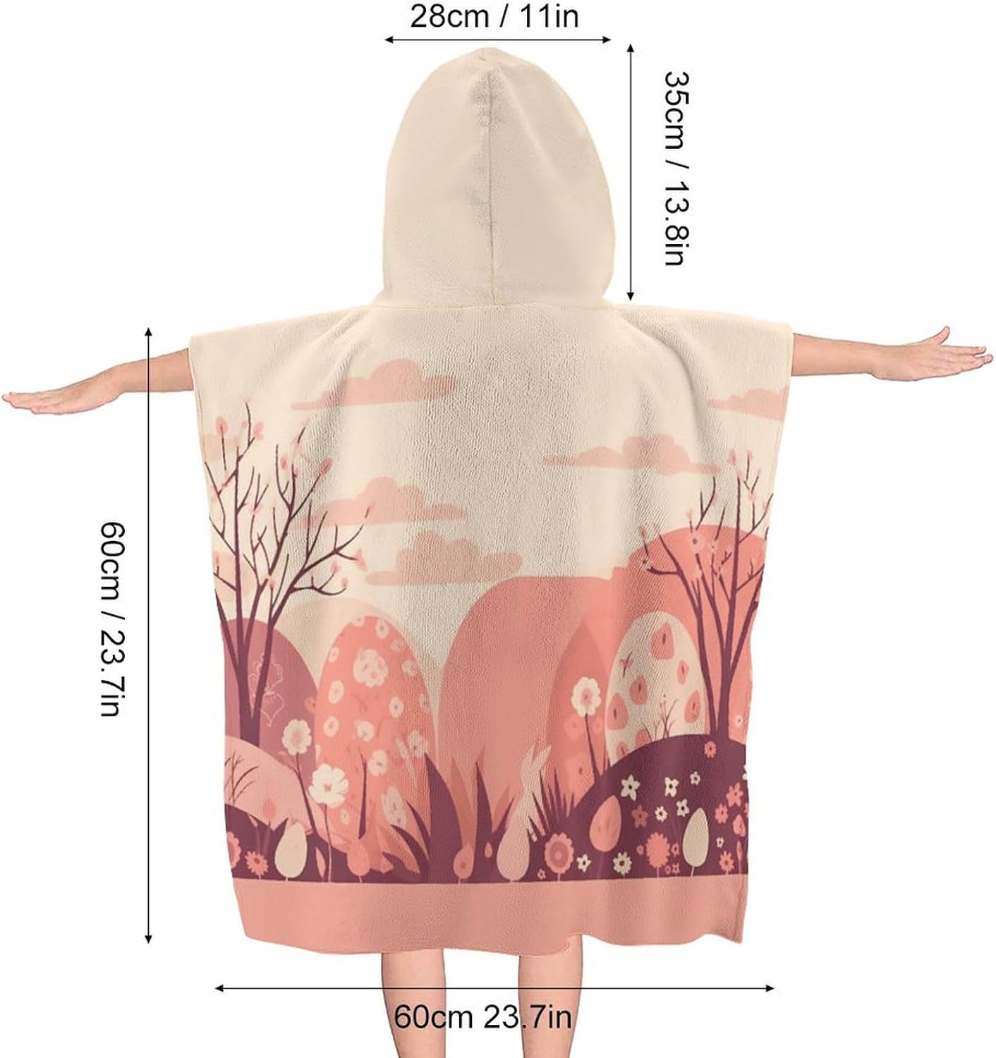Kids Hooded Bath Towel with Mountain Pattern
